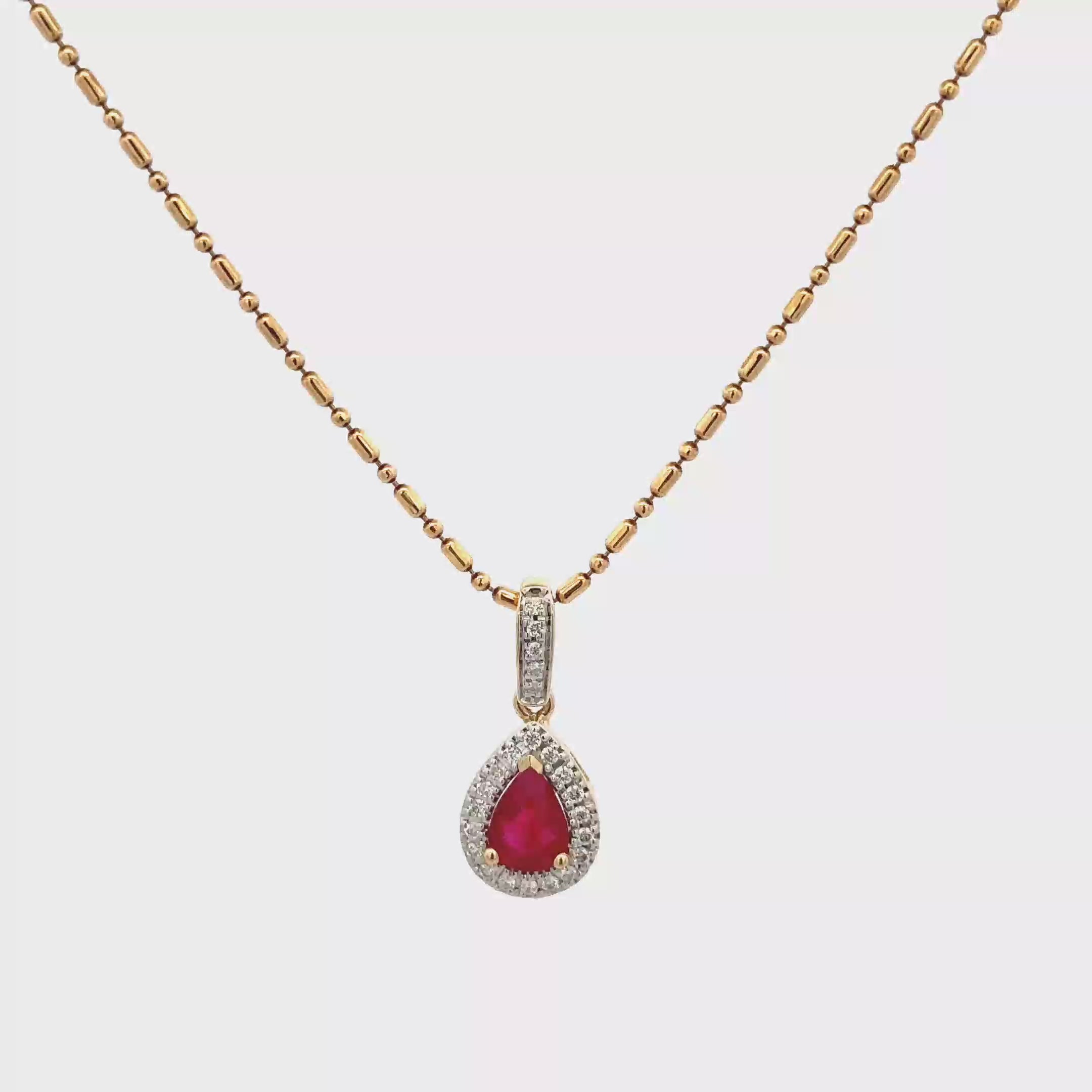 18k Yellow Gold Ruby & White Diamonds Pendant
