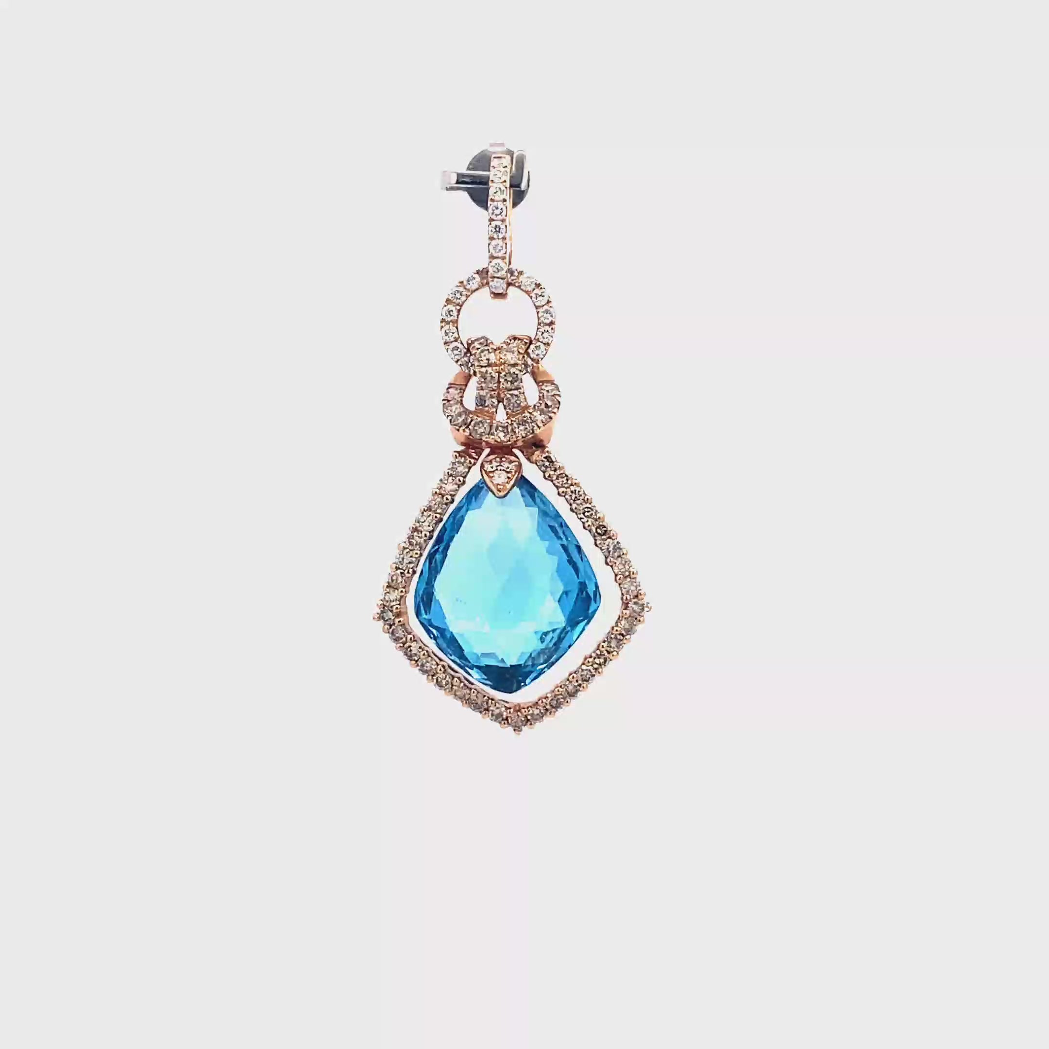 18k Yellow Gold Swiss Blue & White Diamonds Champagne Diamonds Pendant