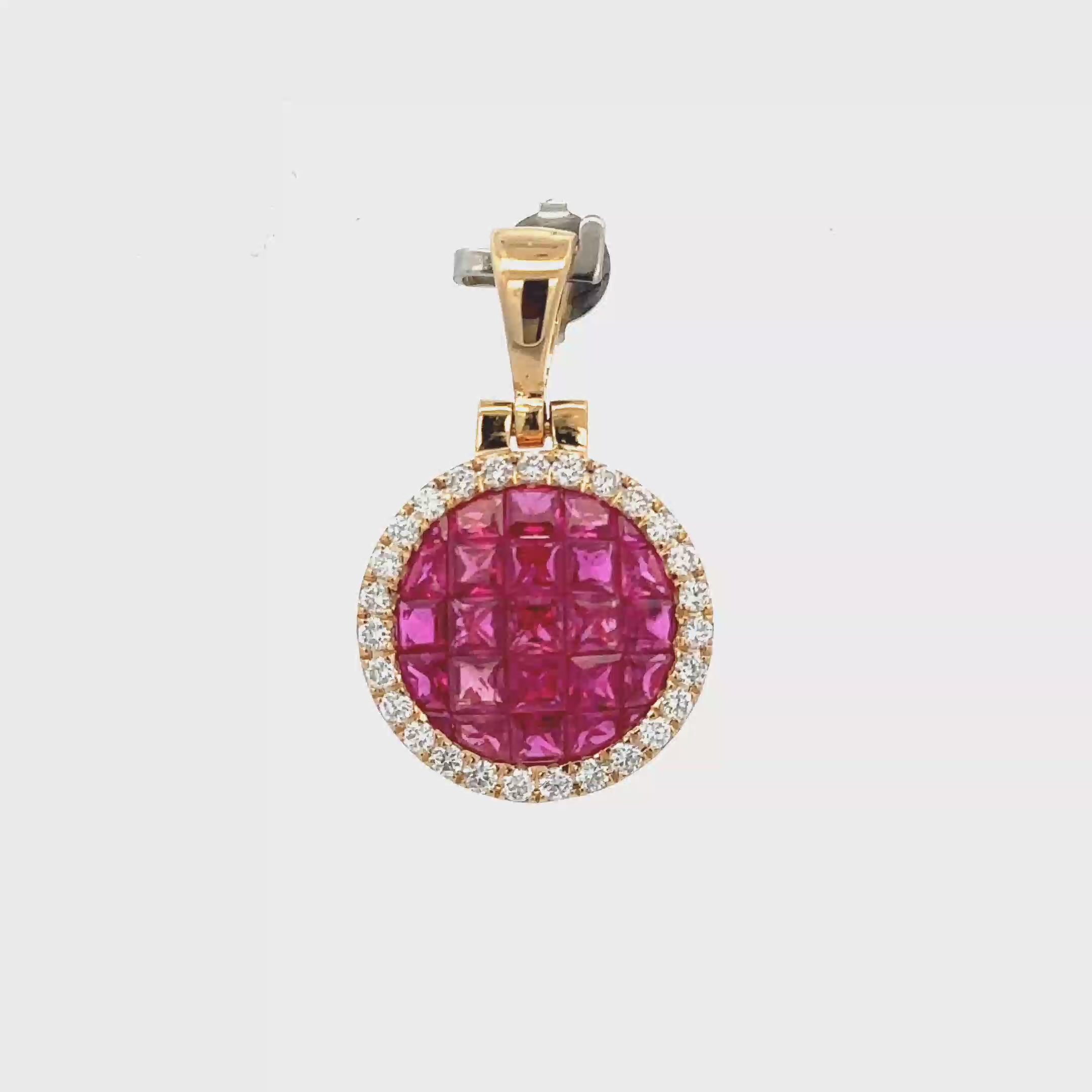 18k Yellow Gold Ruby & White Diamonds Pendant