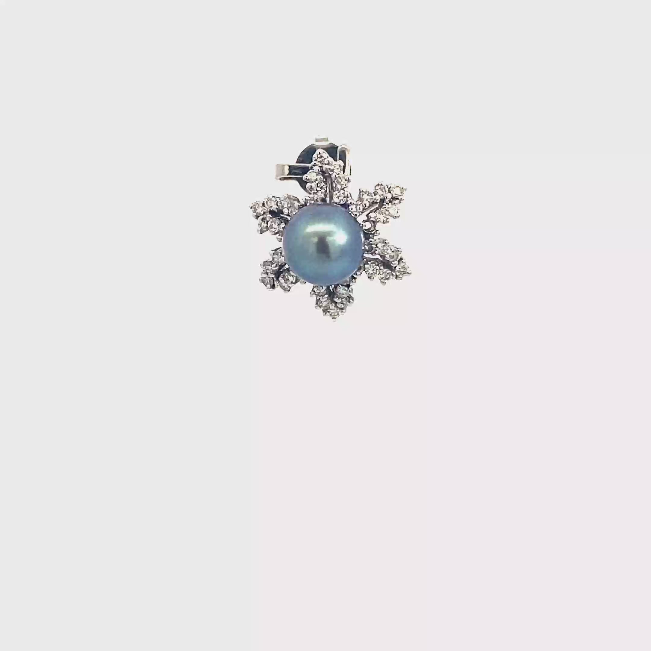 18k White Gold Black Pearl & White Diamonds Pendant