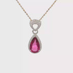 18k White Gold Pink Rubelite & White Diamonds Pendants