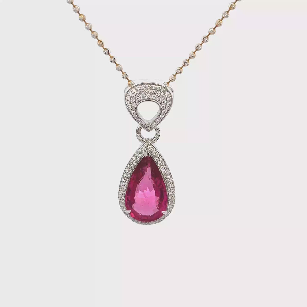 18k White Gold Pink Rubelite & White Diamonds Pendants