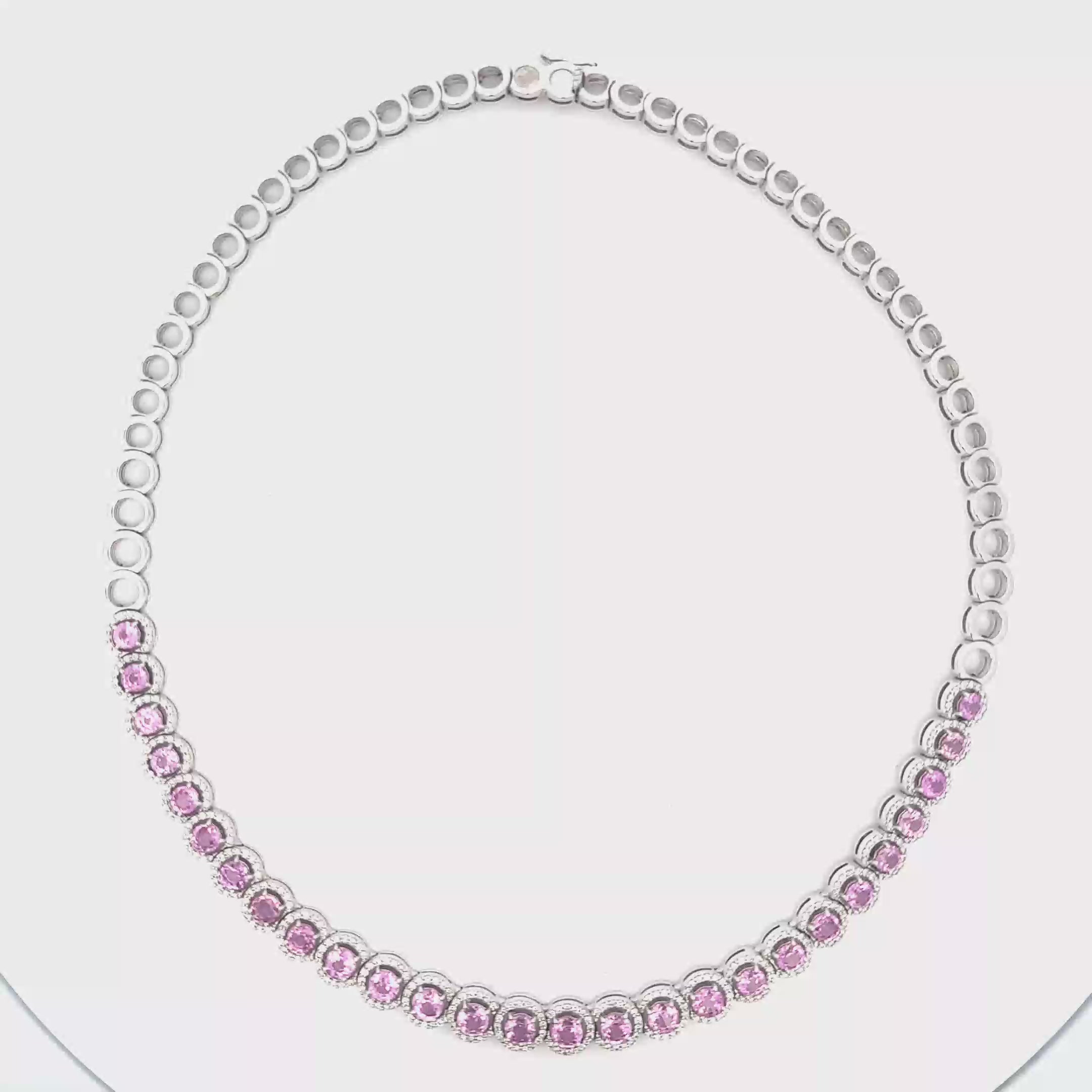 18k White Gold Pink Sapphire & White Diamonds Necklace