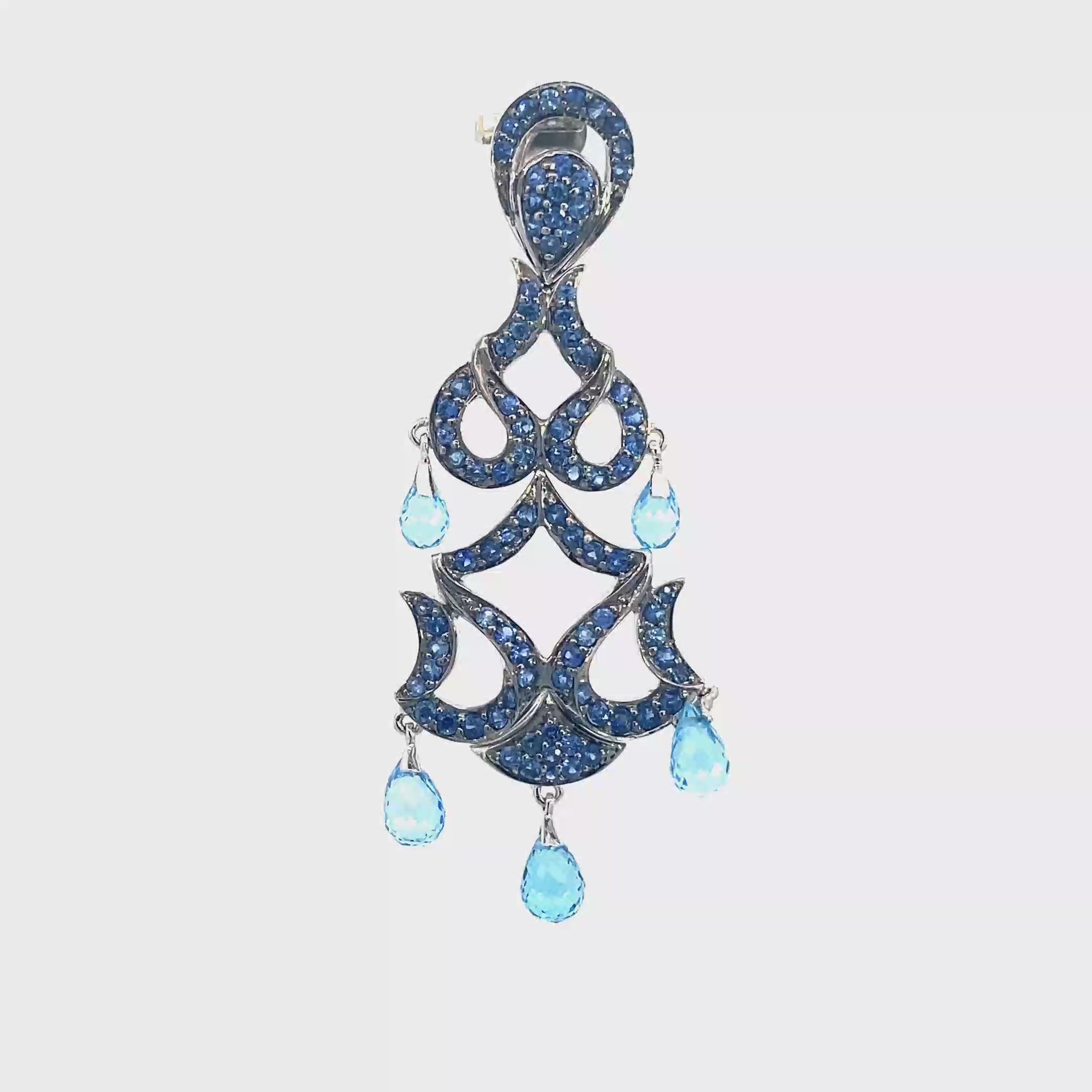 18k White Gold Sapphire & Swiss Blue  Pendant