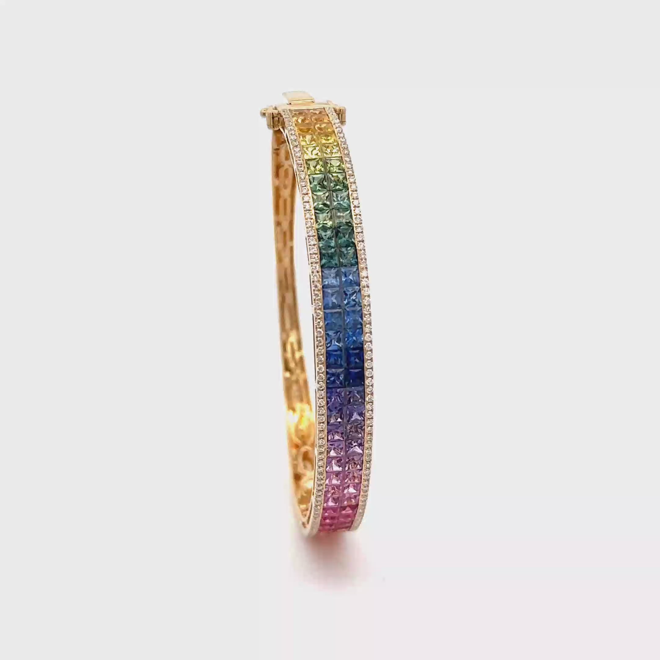 18k Yellow Gold Mix Sapphire & White Diamonds Bangles