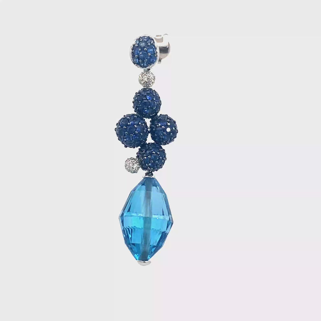 18k White Gold Sapphire & Swiss Blue White Diamonds Pendant