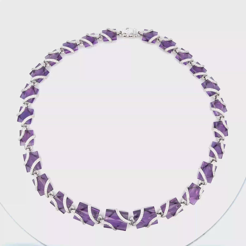 18k White Gold Amethyst & White Diamonds Necklace