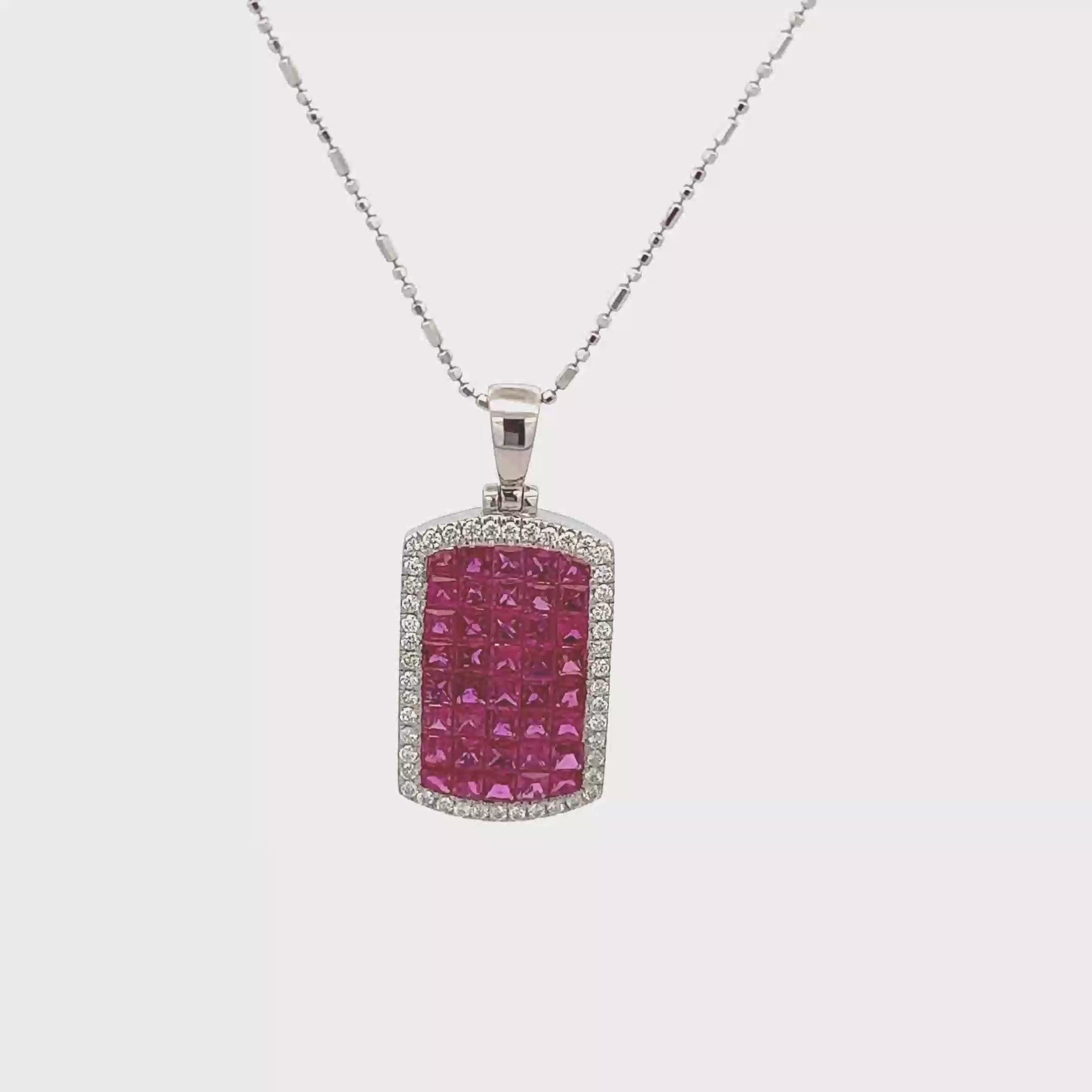 18k White Gold Ruby & White Diamonds Pendant