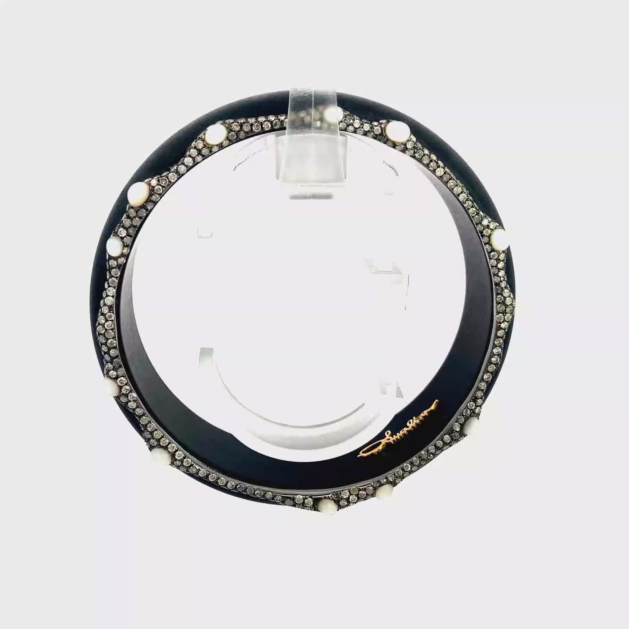 18k White Gold Black Resin & ICE Diamonds With Mop Bangle