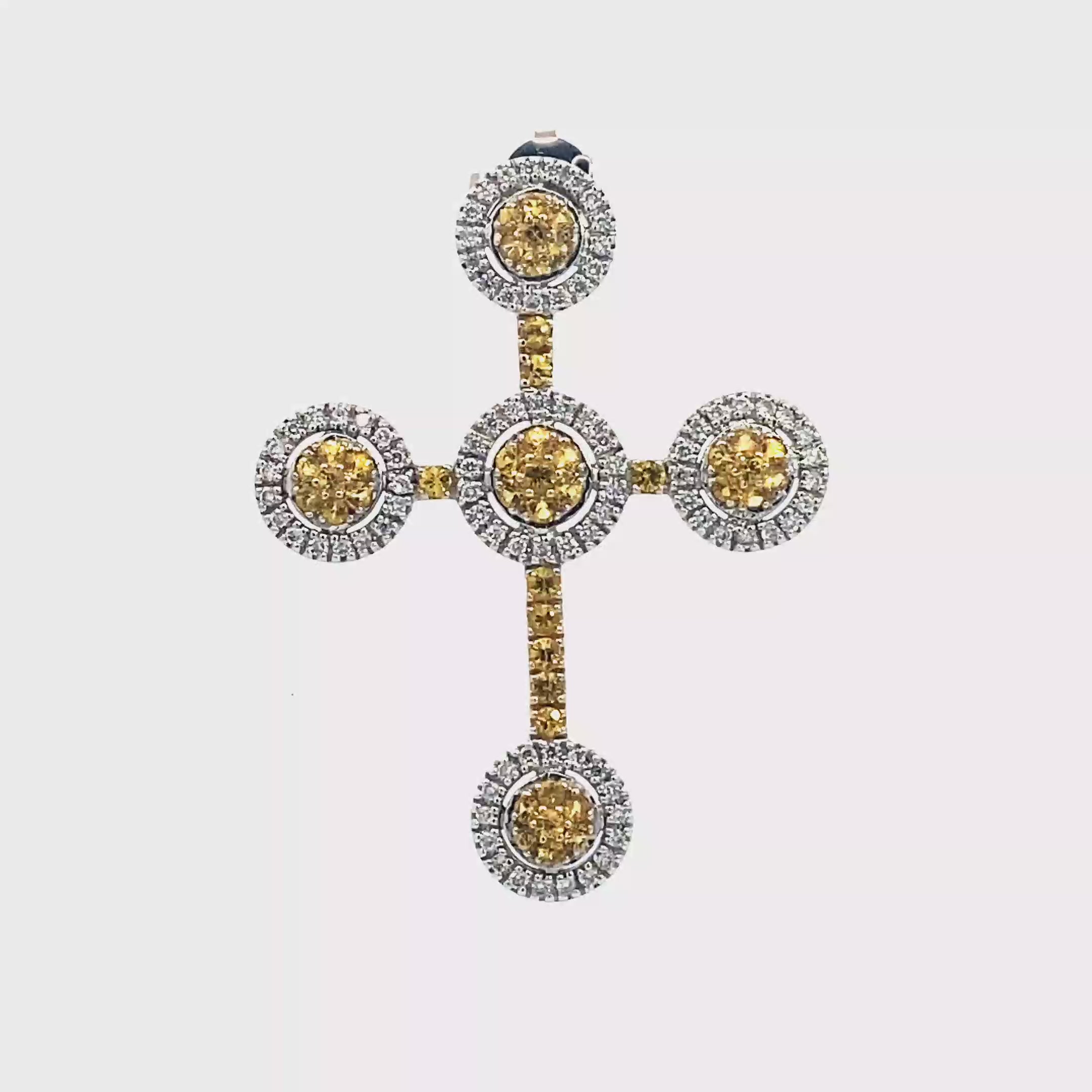 18k White Gold Yellow Sapphire & White Diamonds Pendant