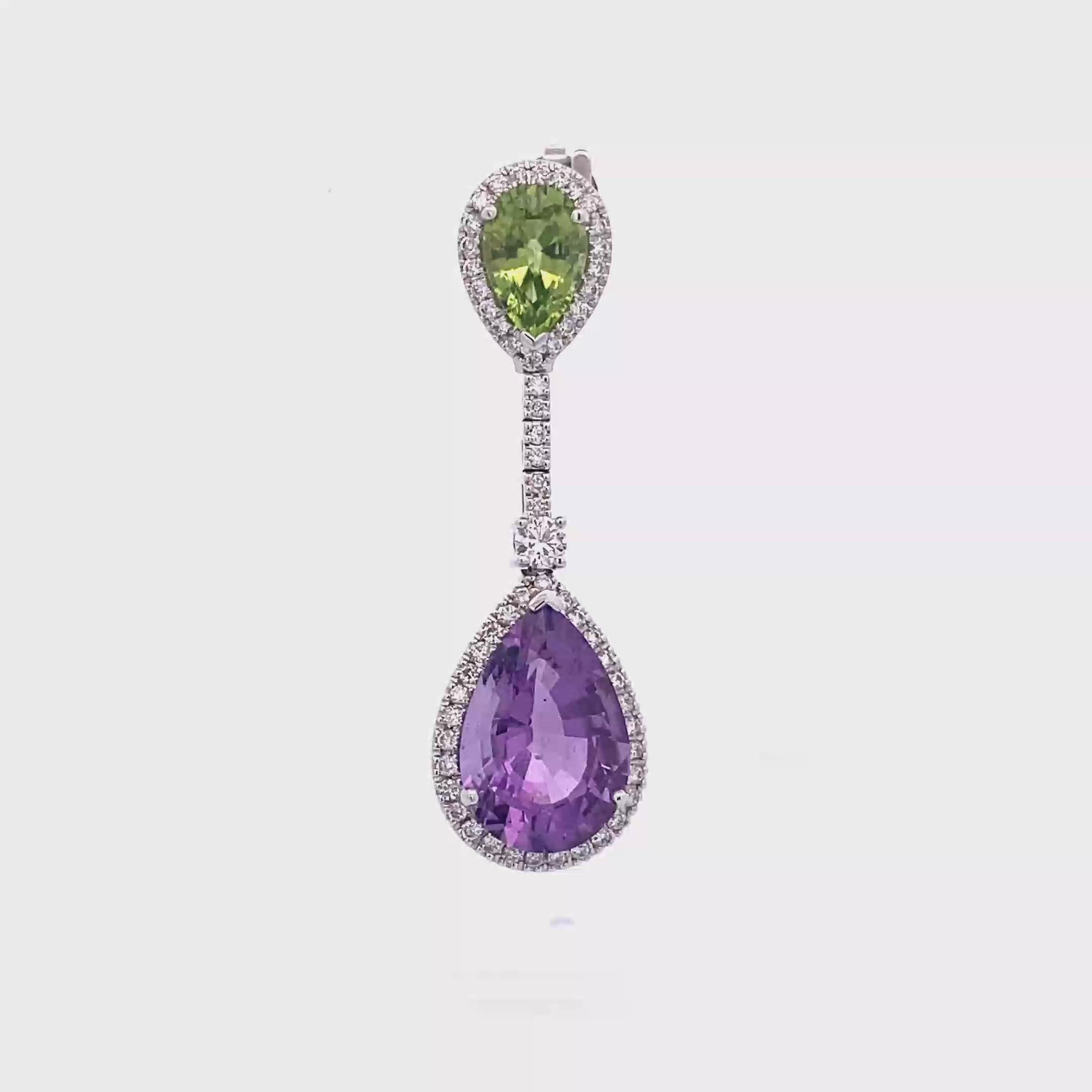 18k White Gold Peridot & Amethyst White Diamonds Pendant
