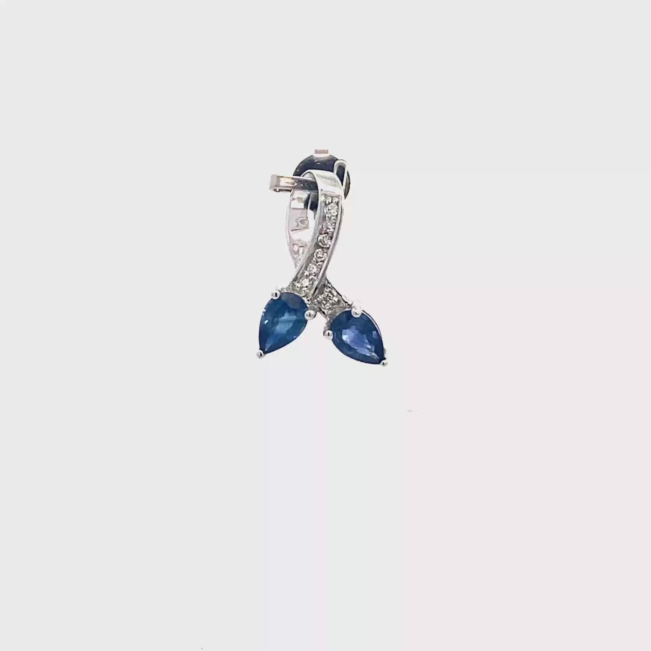 18k White Gold Blue Sapphire & White Diamonds Pendant