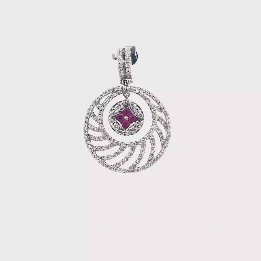 18K WHITE GOLD RUBY&WHITE DIAMONDS PENDANT