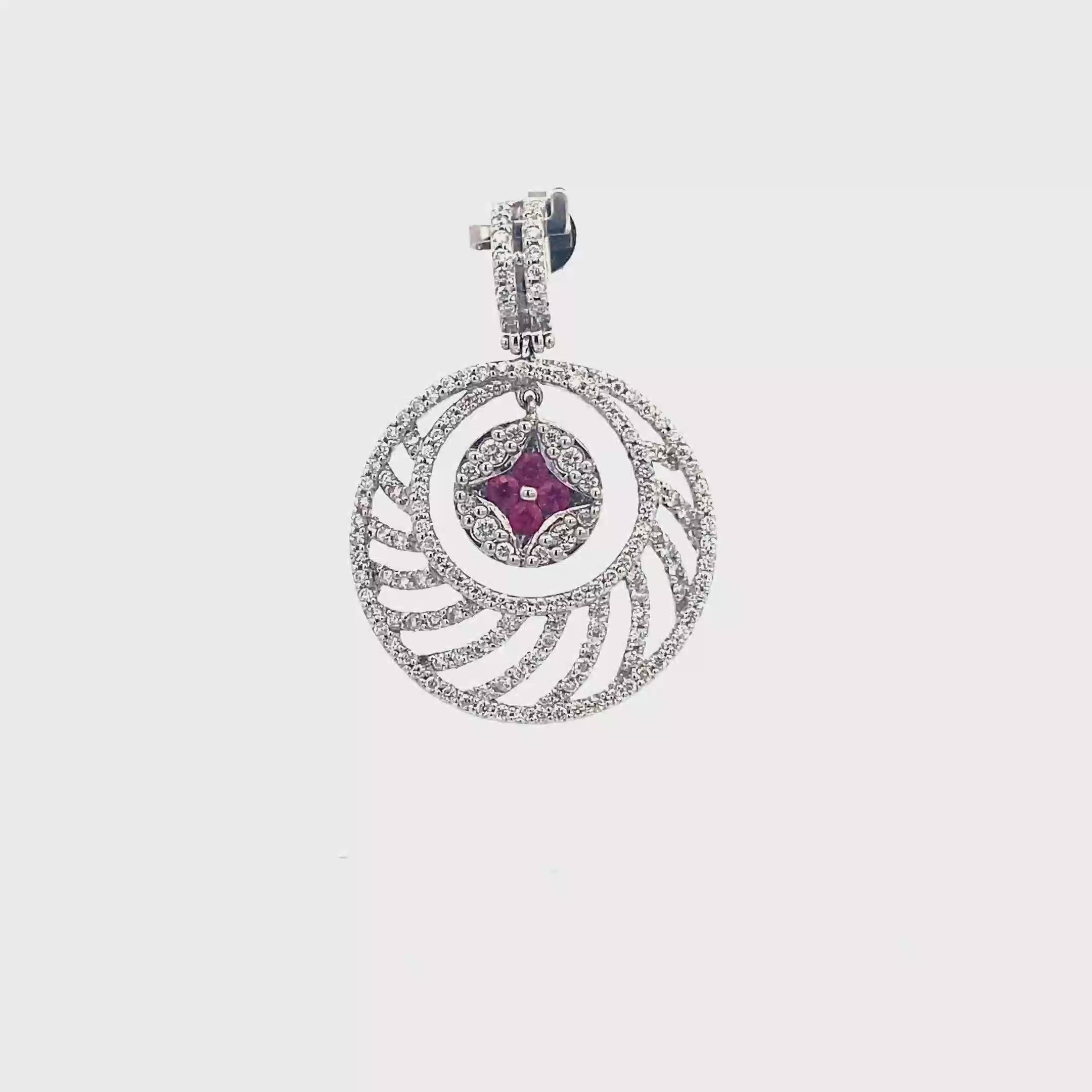18K WHITE GOLD RUBY&WHITE DIAMONDS PENDANT