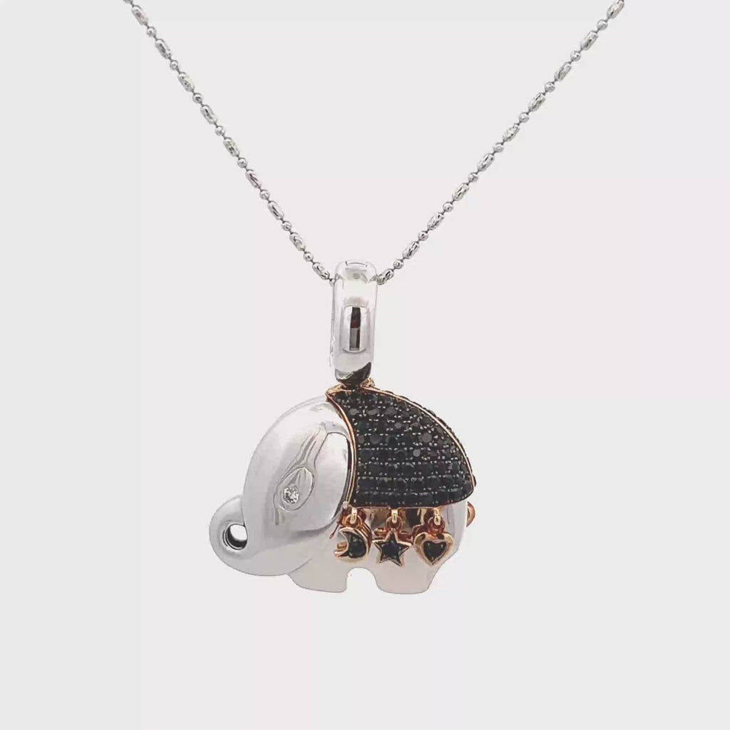 18k White & Yellow Gold White Diamonds & Black Sapphire Pendants