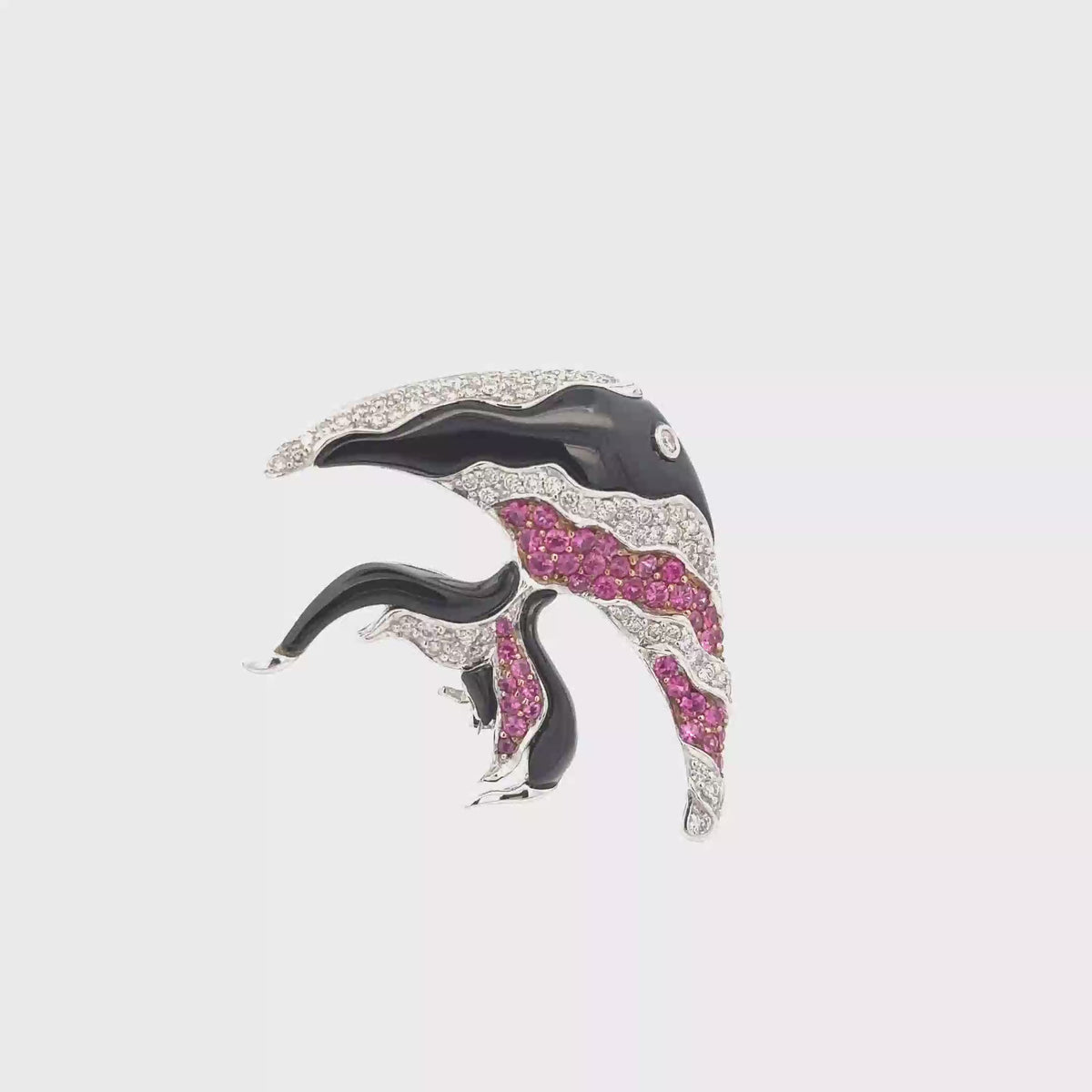 18k White Gold Pink Sapphire Onyx & White Diamonds Brooches