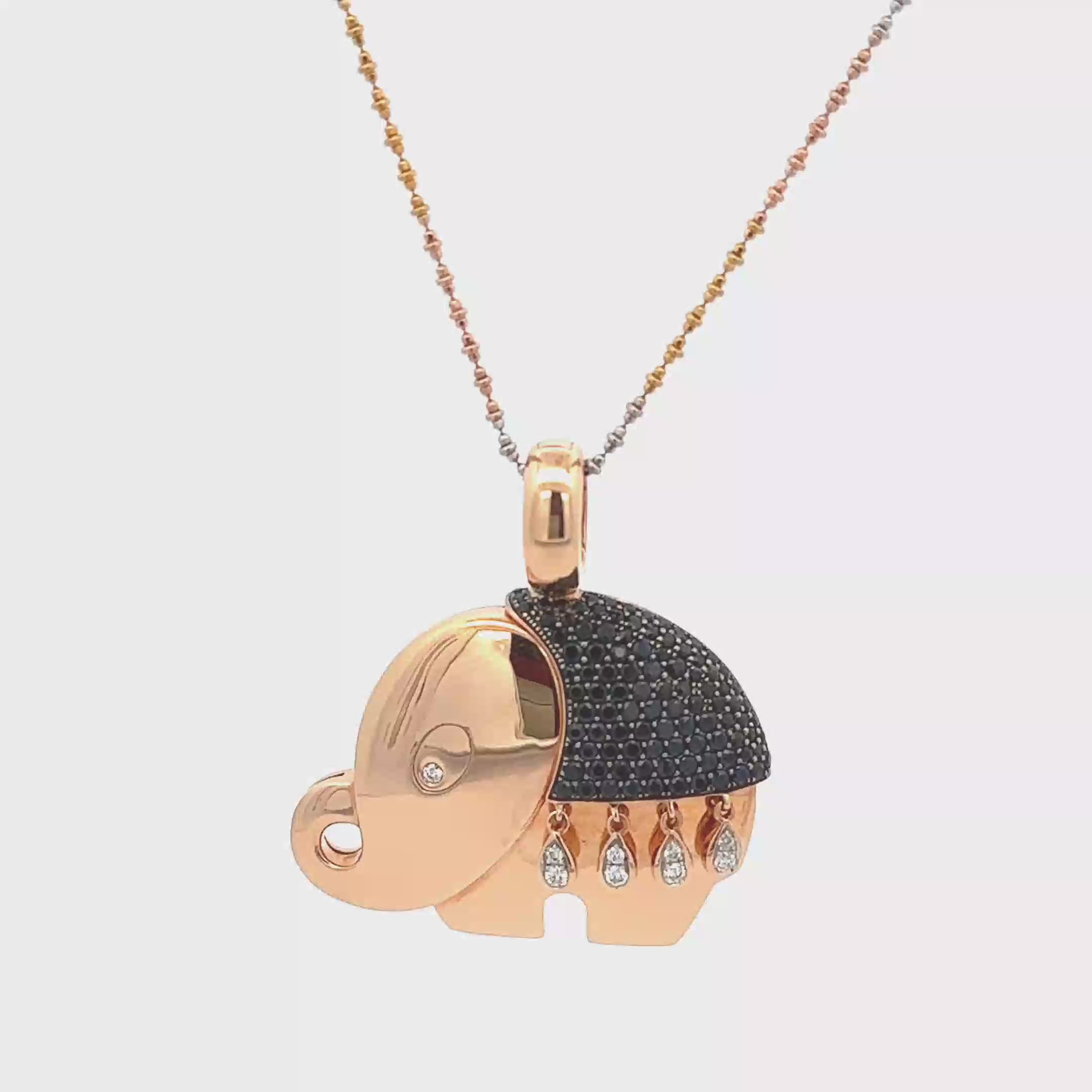 18k Yellow Gold White Diamonds & Black Sapphire Pendant