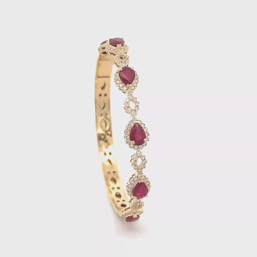 18k Yellow Gold Ruby & White Diamonds Bangles