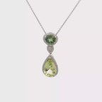 18k White Gold Green Tourmaline Green Beryl & White Diamonds Pendant