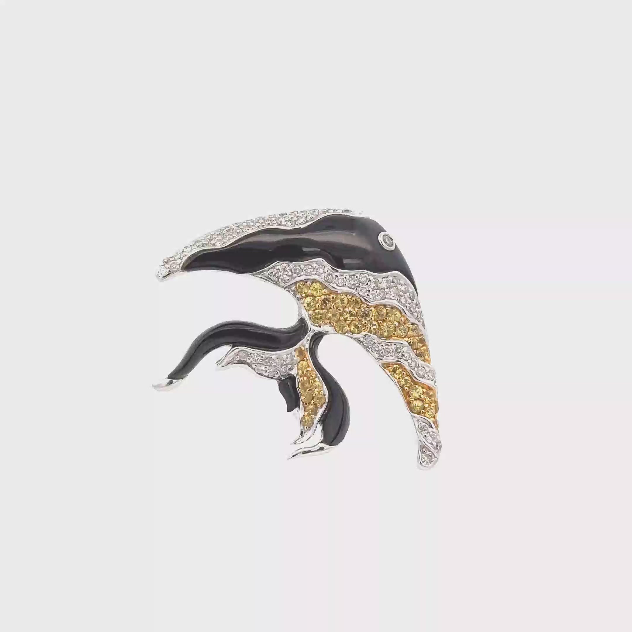 18k White Gold Yellow Sapphire Onyx & White Diamonds Brooches