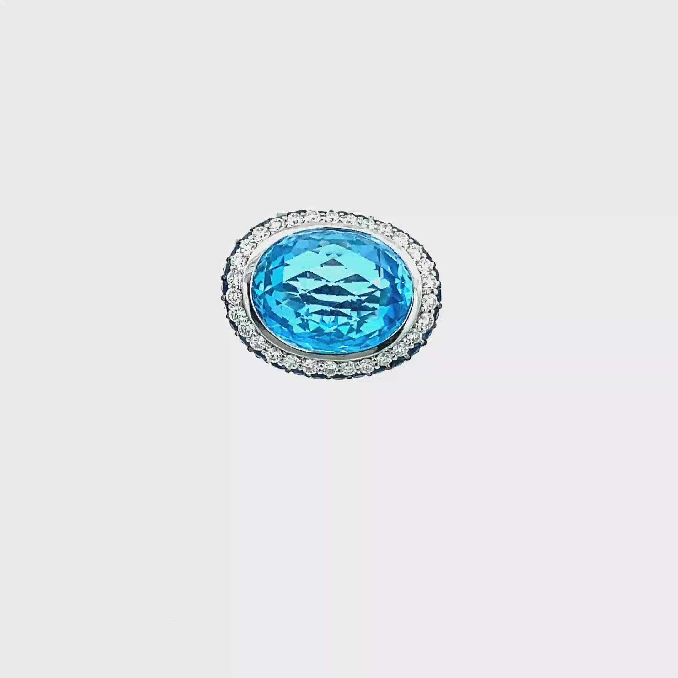 18k White Gold Swiss Blue & Sapphire White Diamonds Pendant