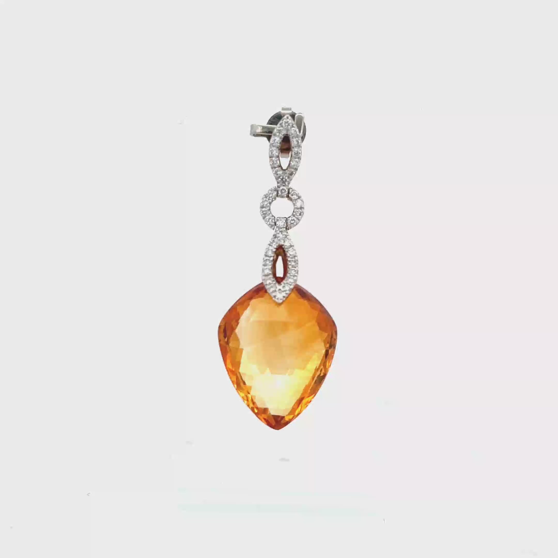 18k Yellow Gold Citrine & White Diamonds Pendant