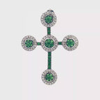 18k White Gold Tsavorites & White Diamonds Cross Pendant