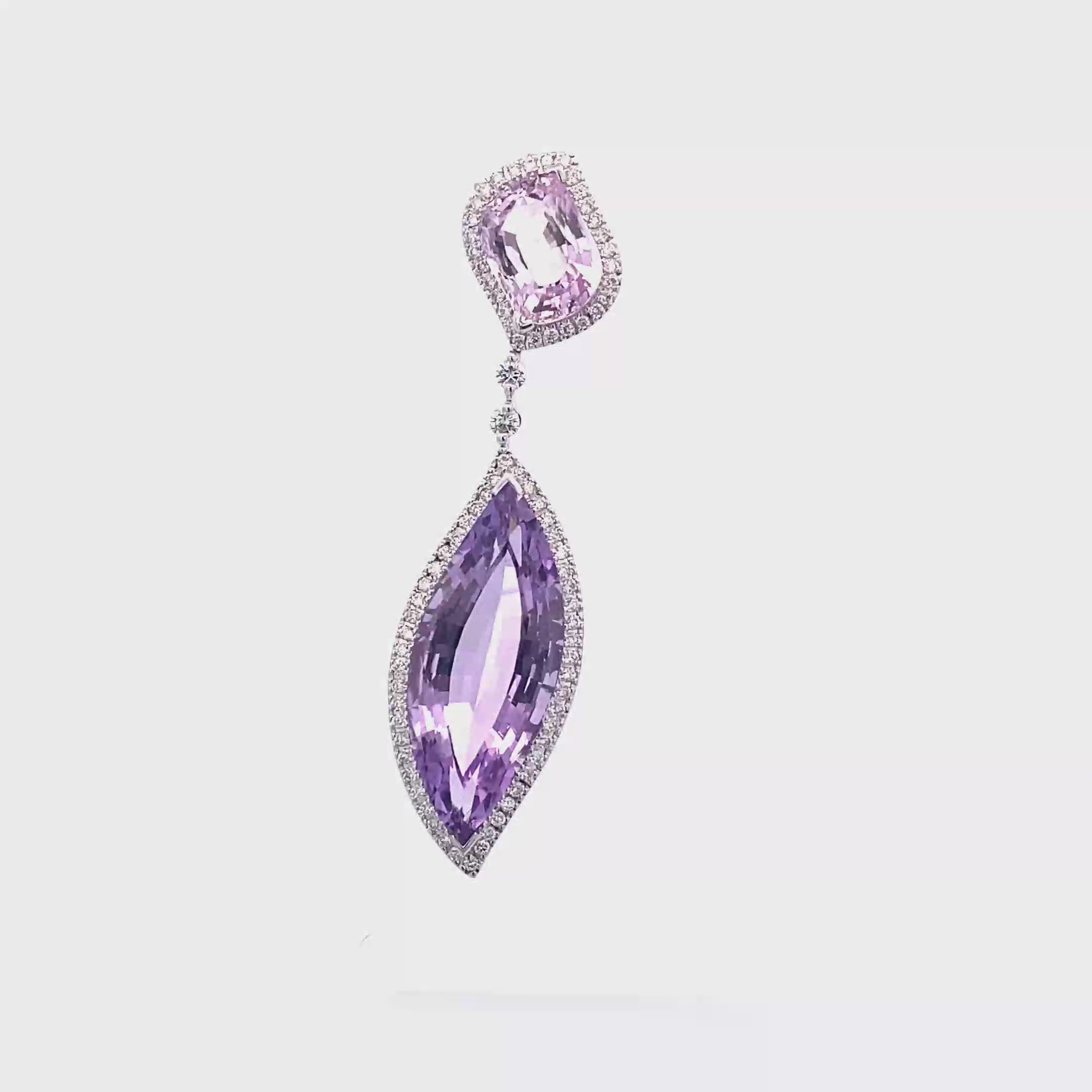 18k White Gold Pink Kunzite & Pink Amethyst White Diamonds Pendant
