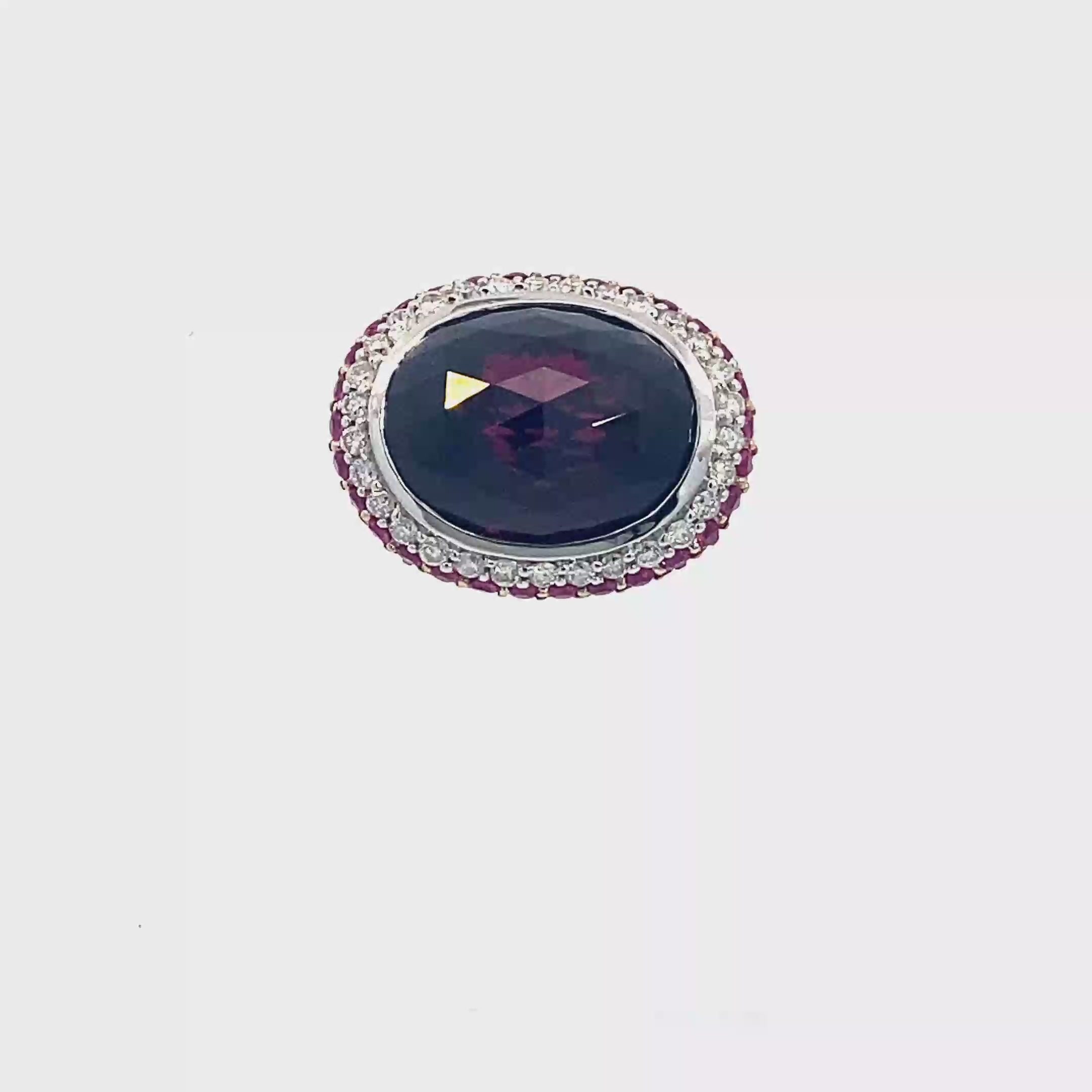 18k White Gold Rhodolite & Pink Sapphire White Diamonds Pendant