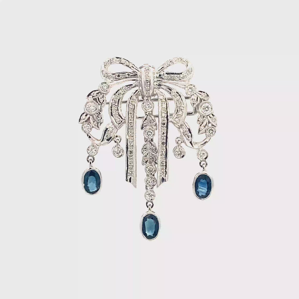 18k White Gold Sapphire & White Diamonds Brooch & Pendant