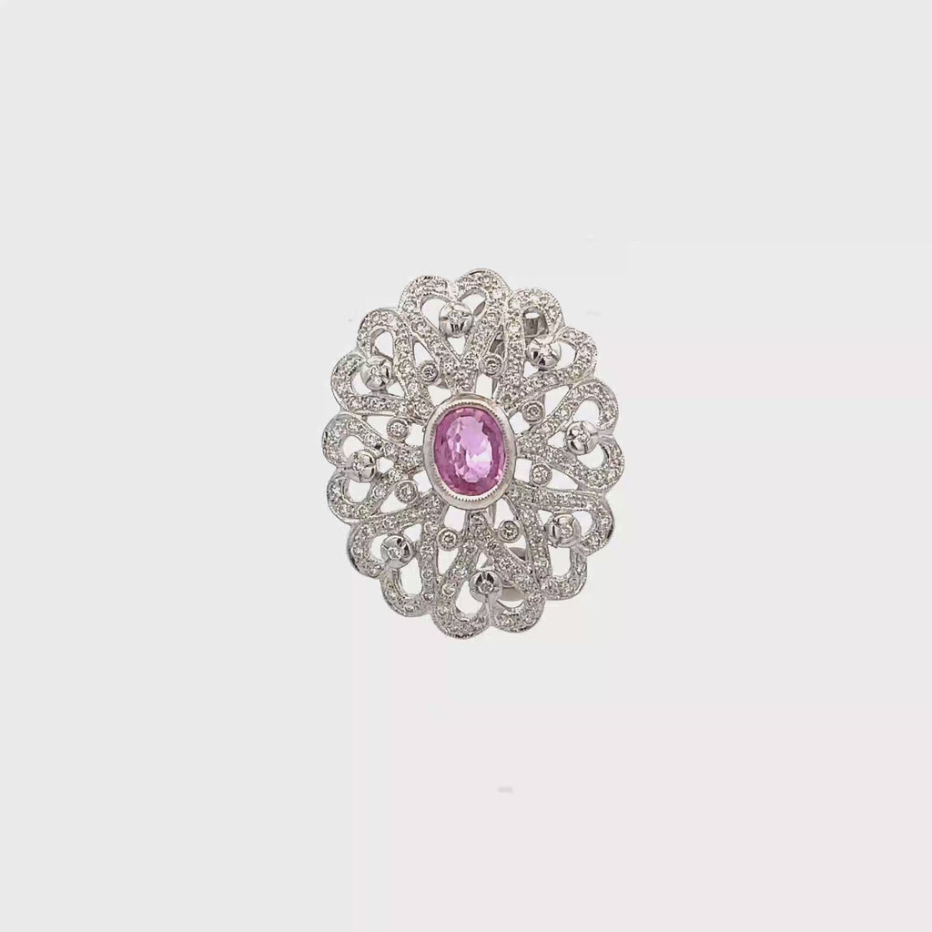 18k White Gold Pink Sapphire & White Diamonds Brooch & Pendant