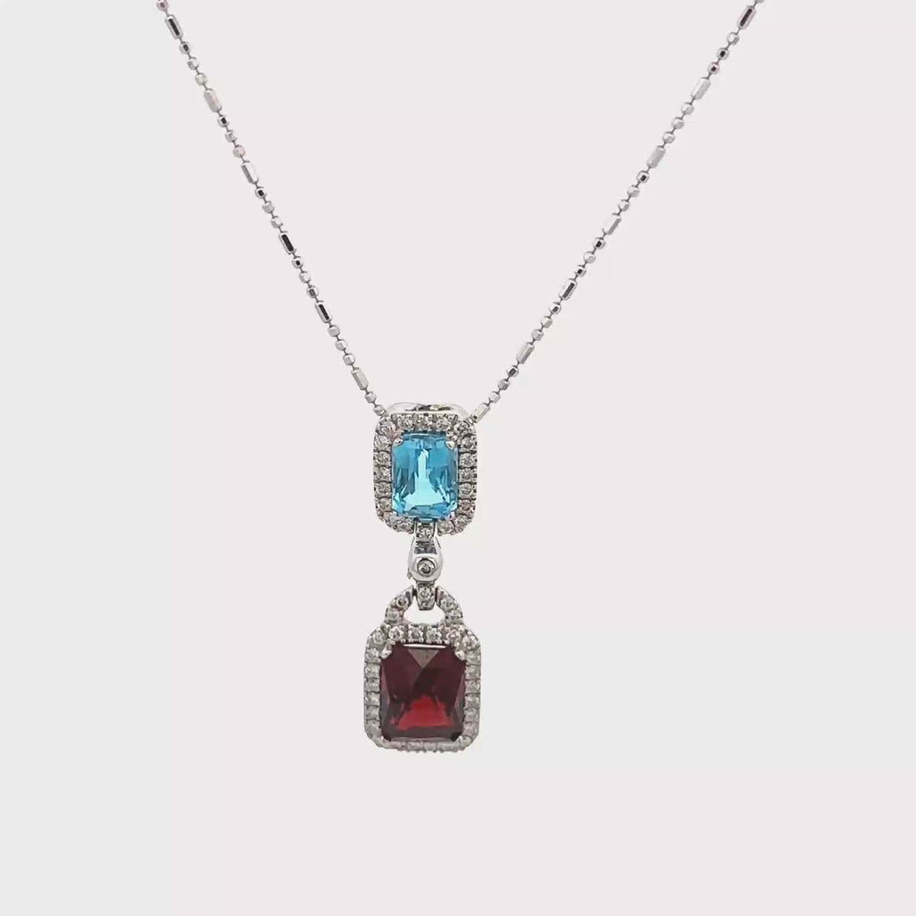 18k White Gold Swiss Blue & Mozambique White Diamonds Pendant