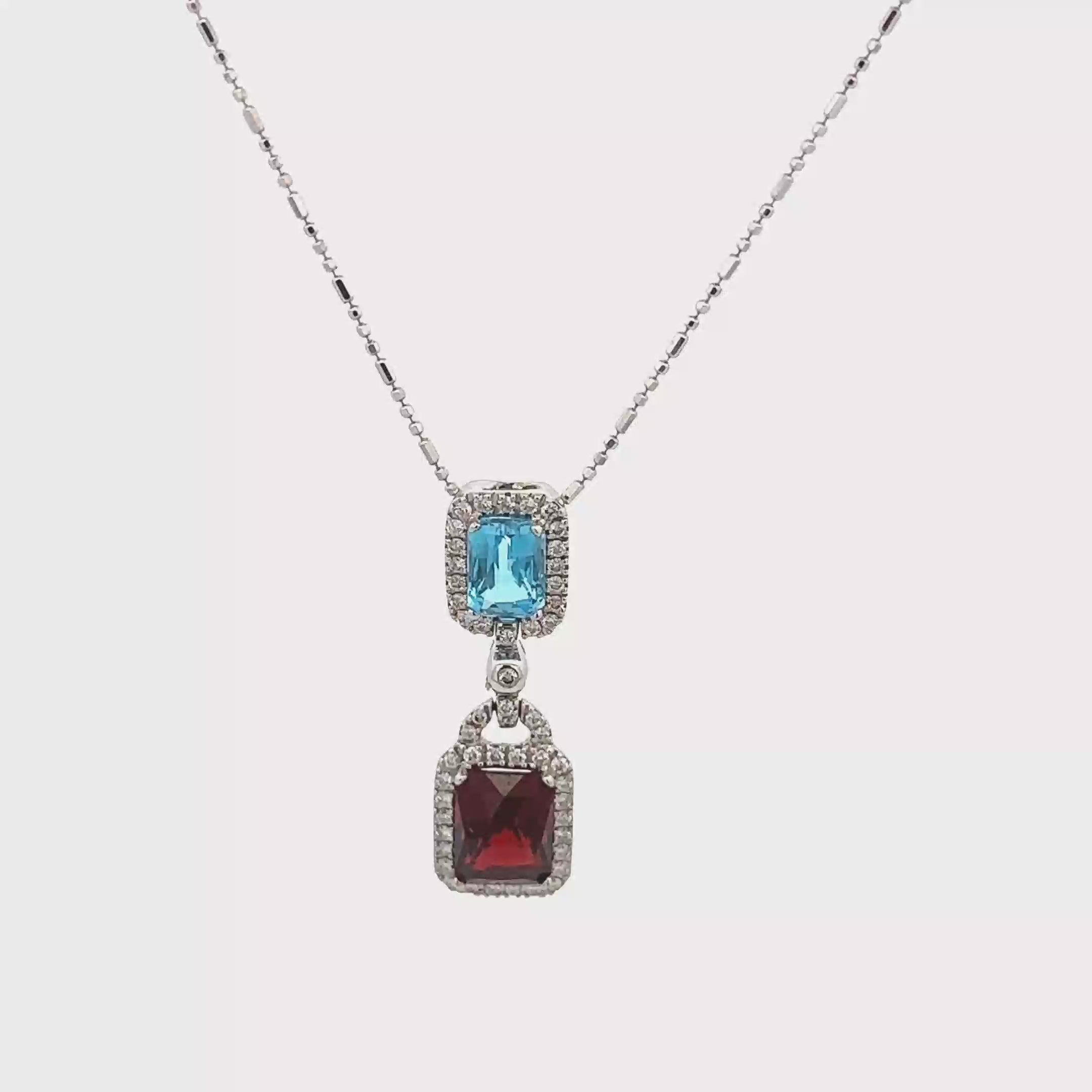 18k White Gold Swiss Blue & Mozambique White Diamonds Pendant