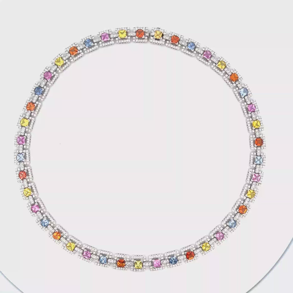 18k White Gold Mix Sapphire & White Diamonds Necklace