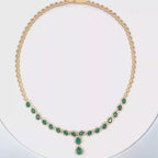 18k Yellow Gold Emerald & White Diamonds Necklace