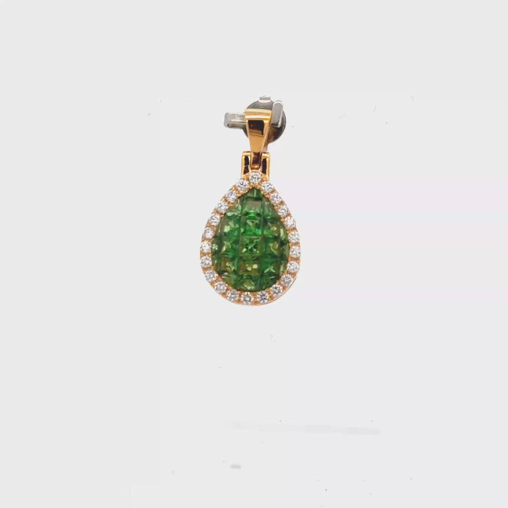 18k Yellow Gold Tsavorites & White Diamonds Pendant