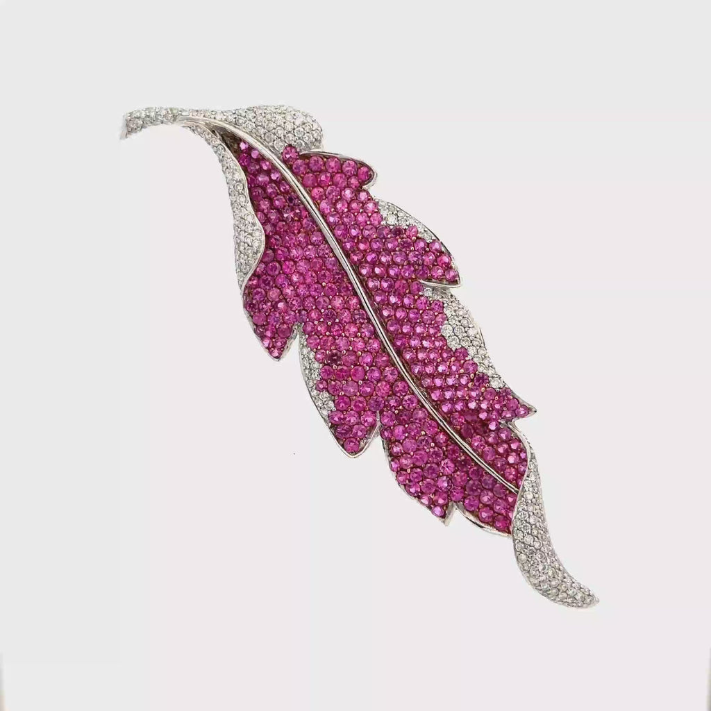 18k White Gold Pink Sapphire & White Diamonds Brooches