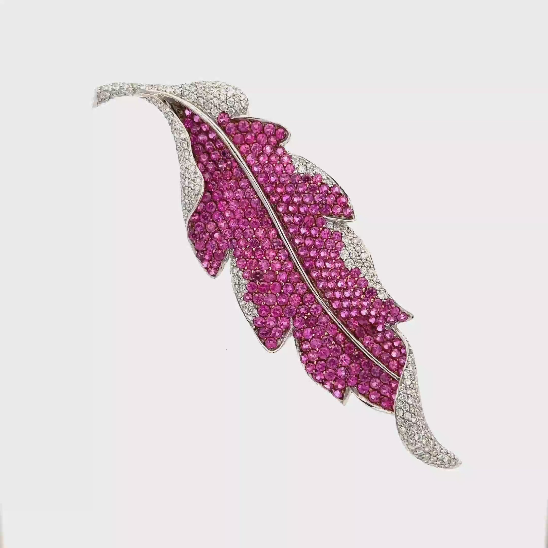 18k White Gold Pink Sapphire & White Diamonds Brooches