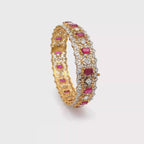 18k Yellow Gold Ruby & White Diamonds Bangle