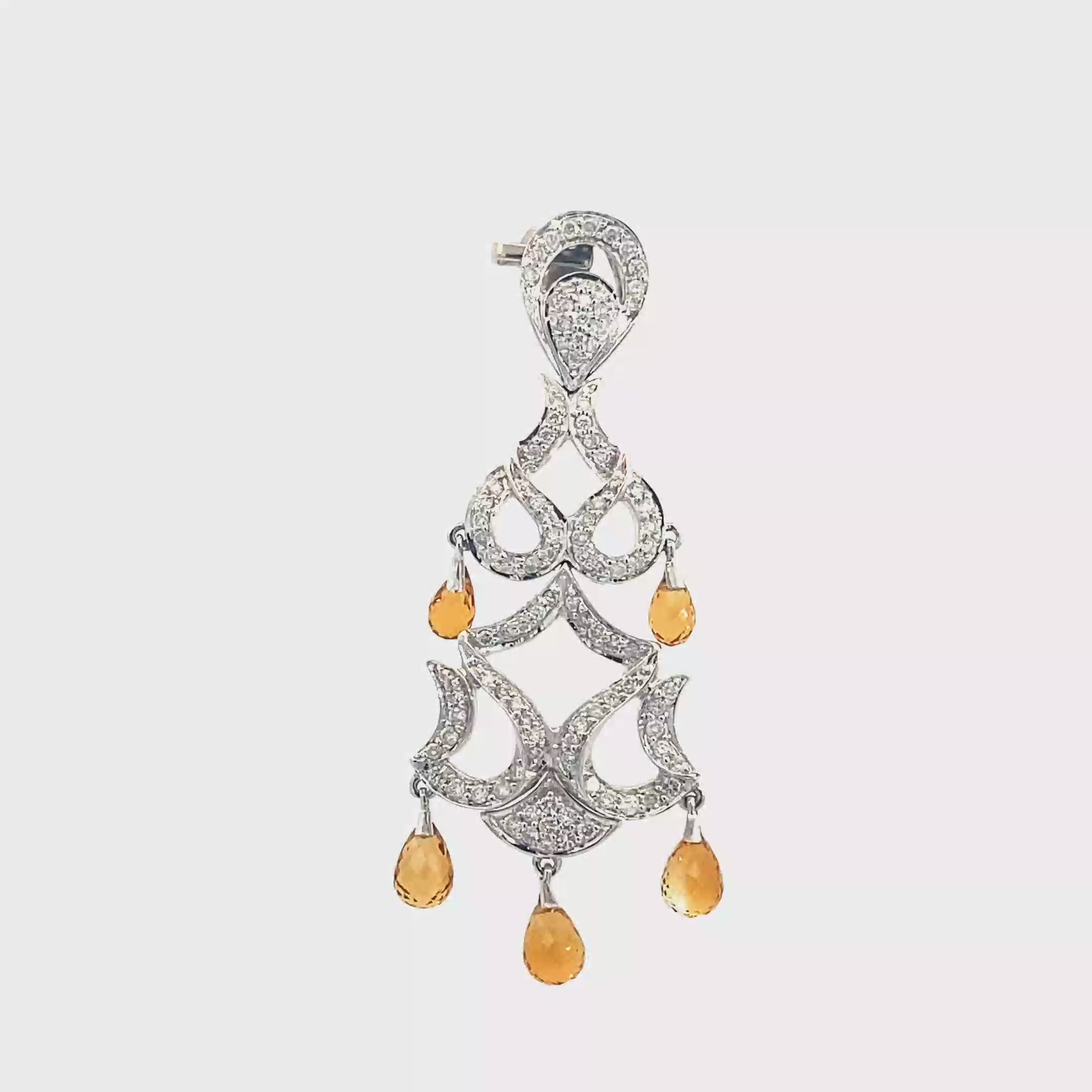 18k White Gold Citrine & White Diamonds Pendant