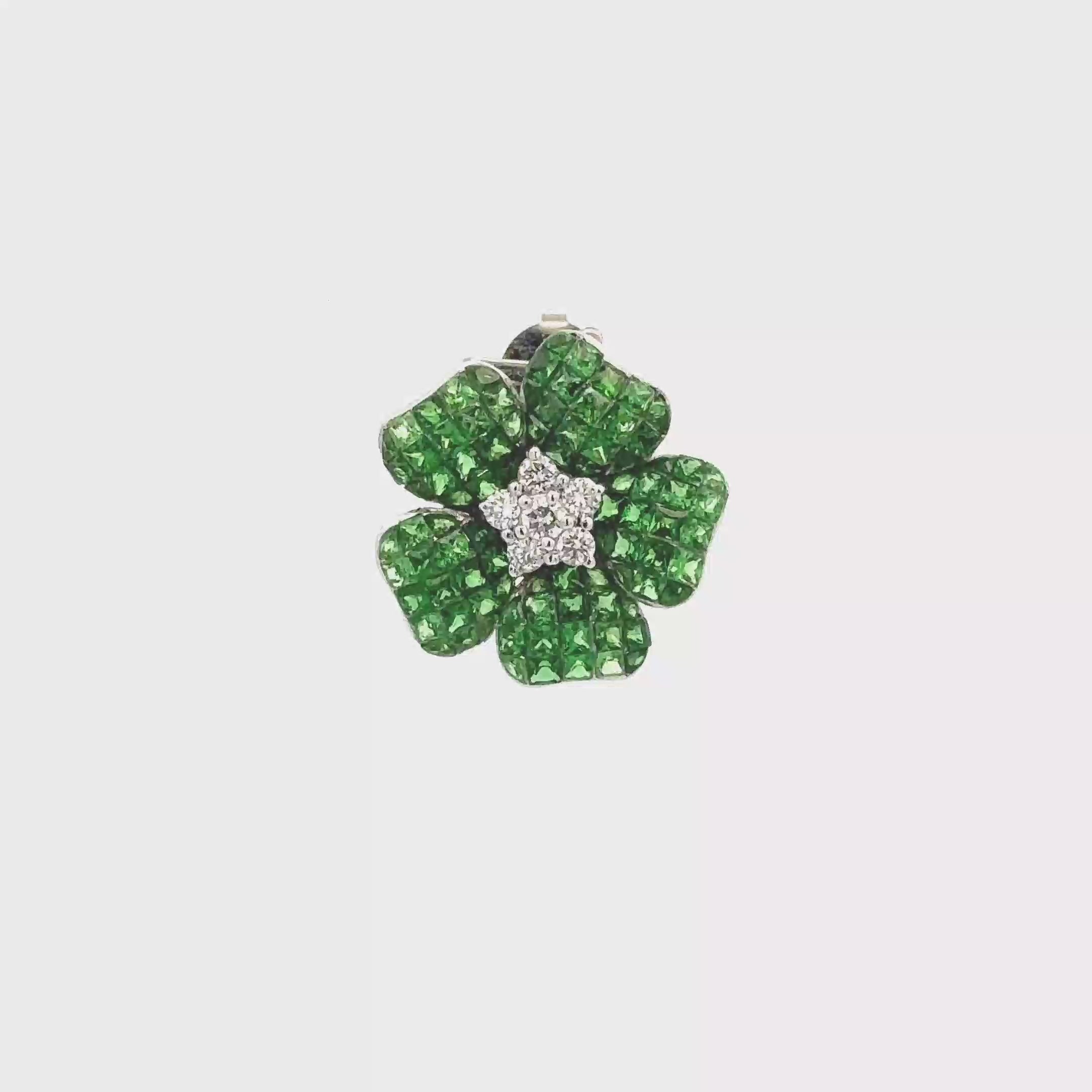 18k White Gold Tsavorites & White Diamonds Pendant