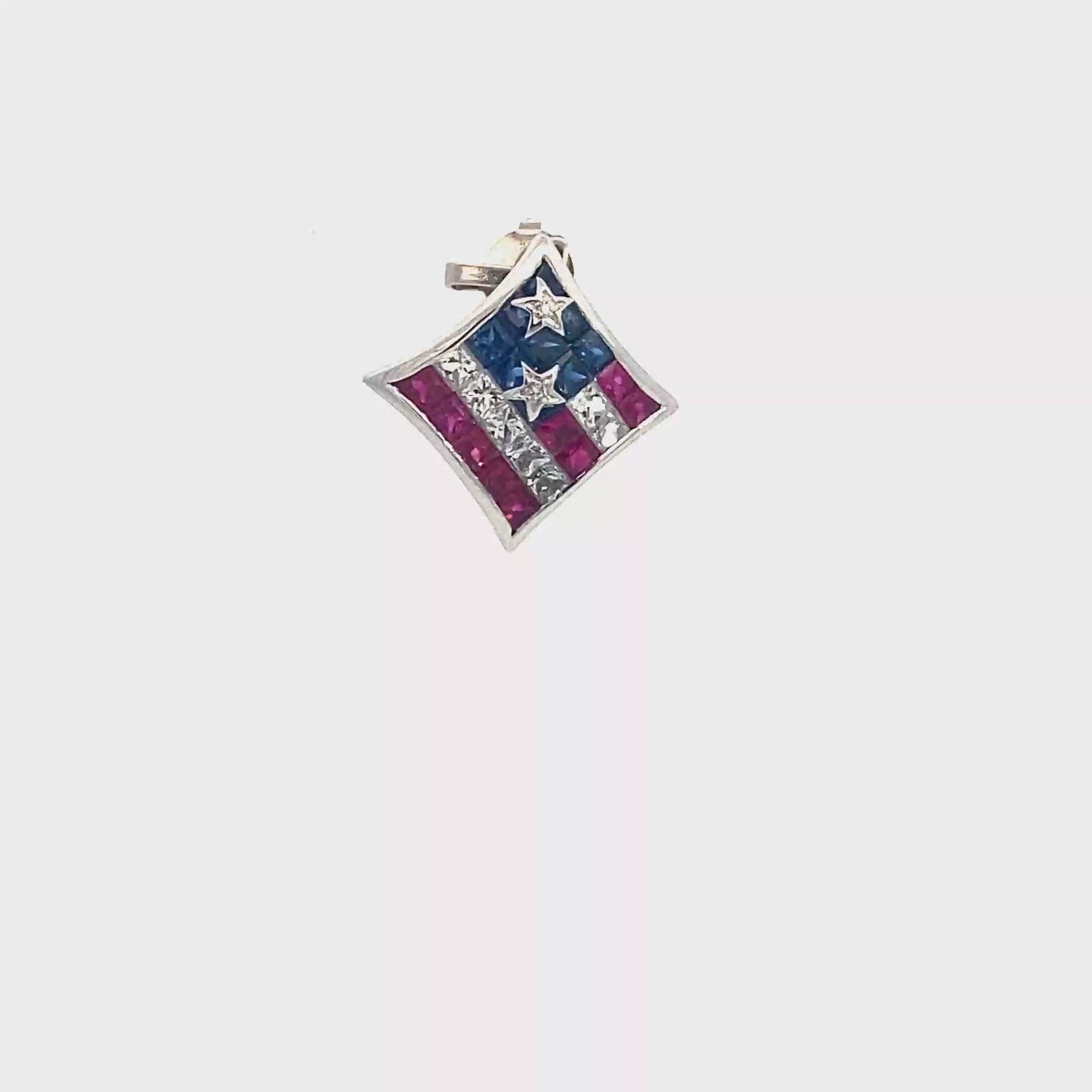 18k White Gold Sapphire & Ruby & White Sapphire White Diamonds Pendant