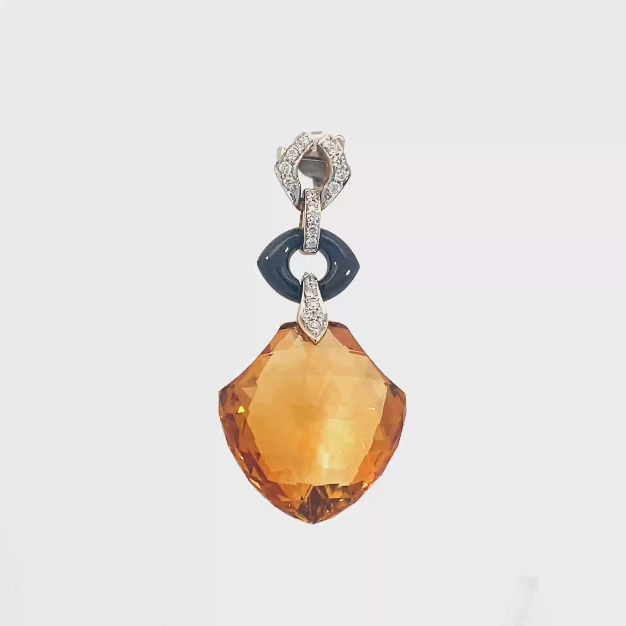 18k Yellow Gold Citrine & Onyx White Diamonds Pendant