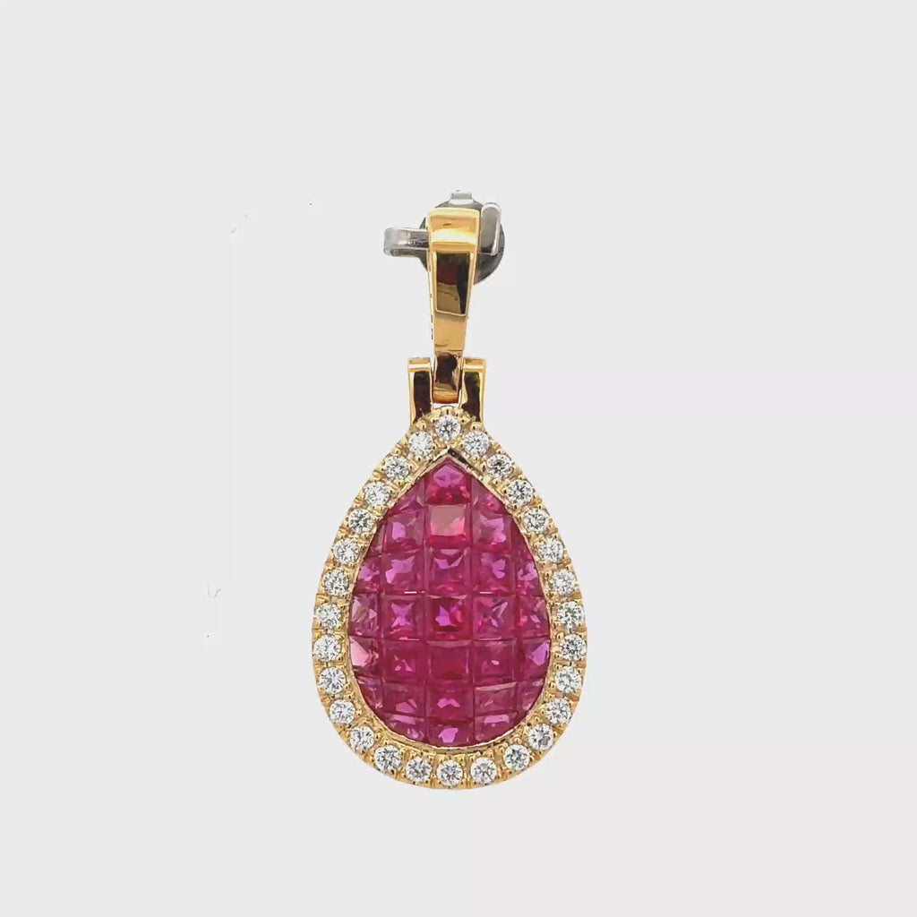 18k Yellow Gold Ruby & White Diamonds Pendant