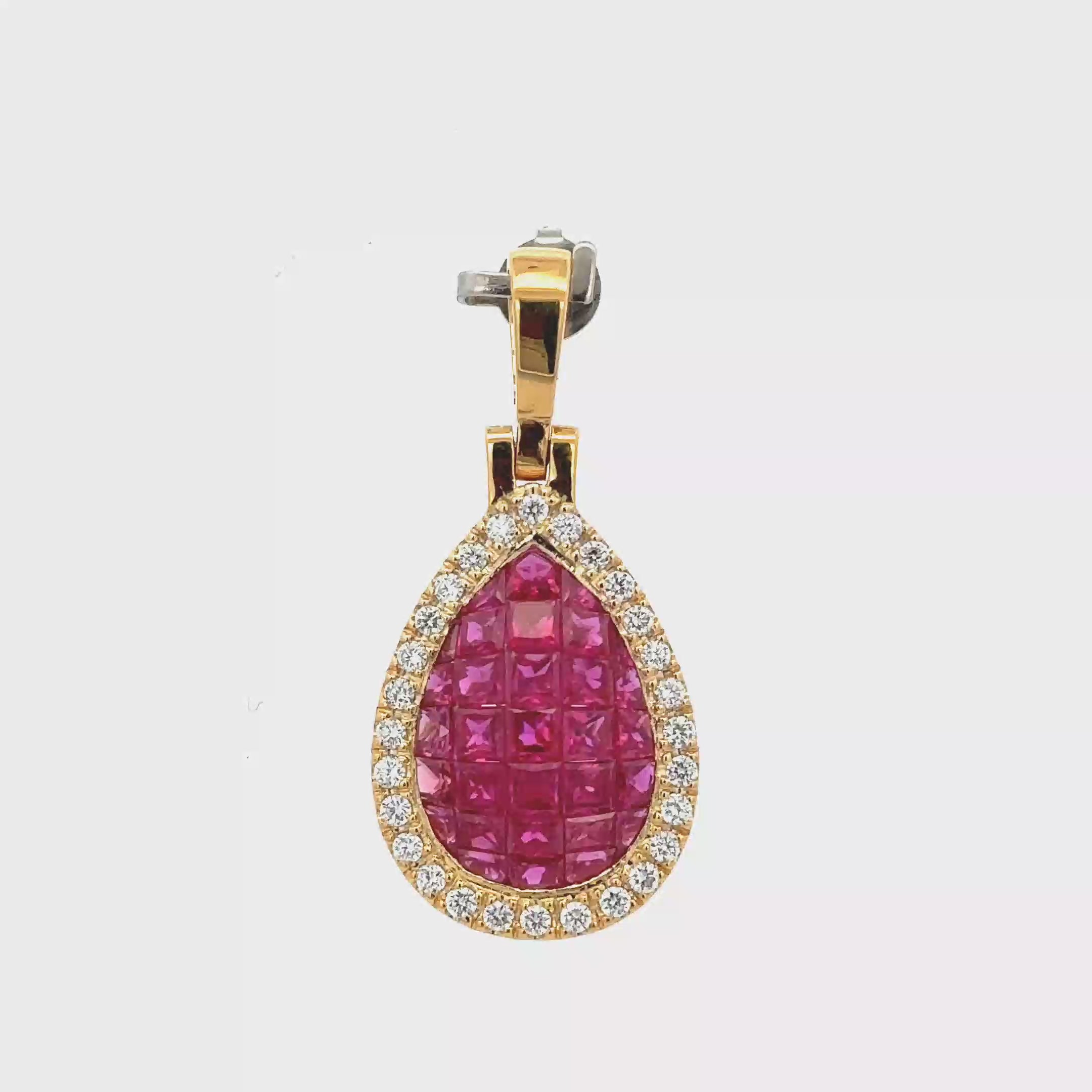 18k Yellow Gold Ruby & White Diamonds Pendant