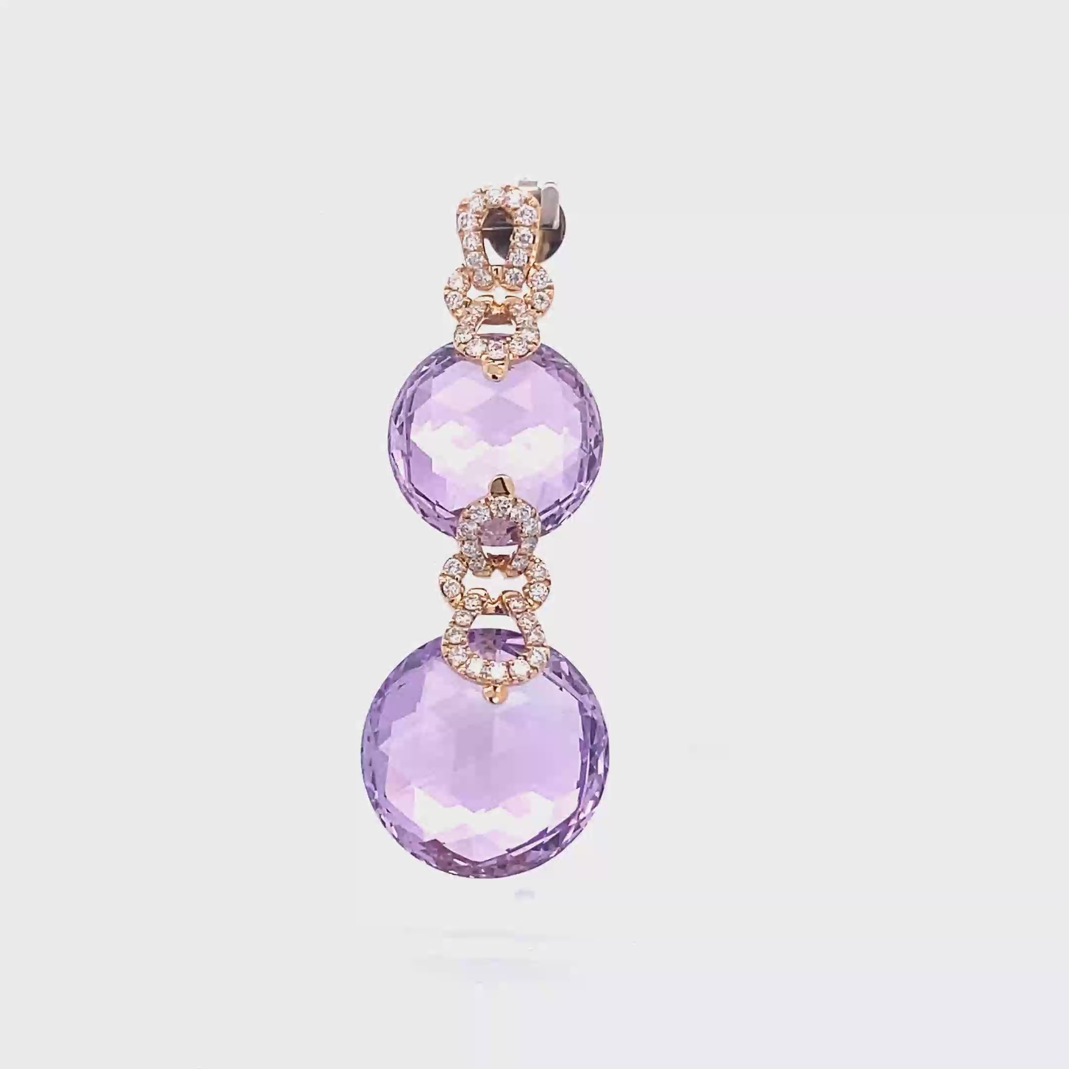 18k Yellow Gold Pink Amethyst & White Diamonds Pendant