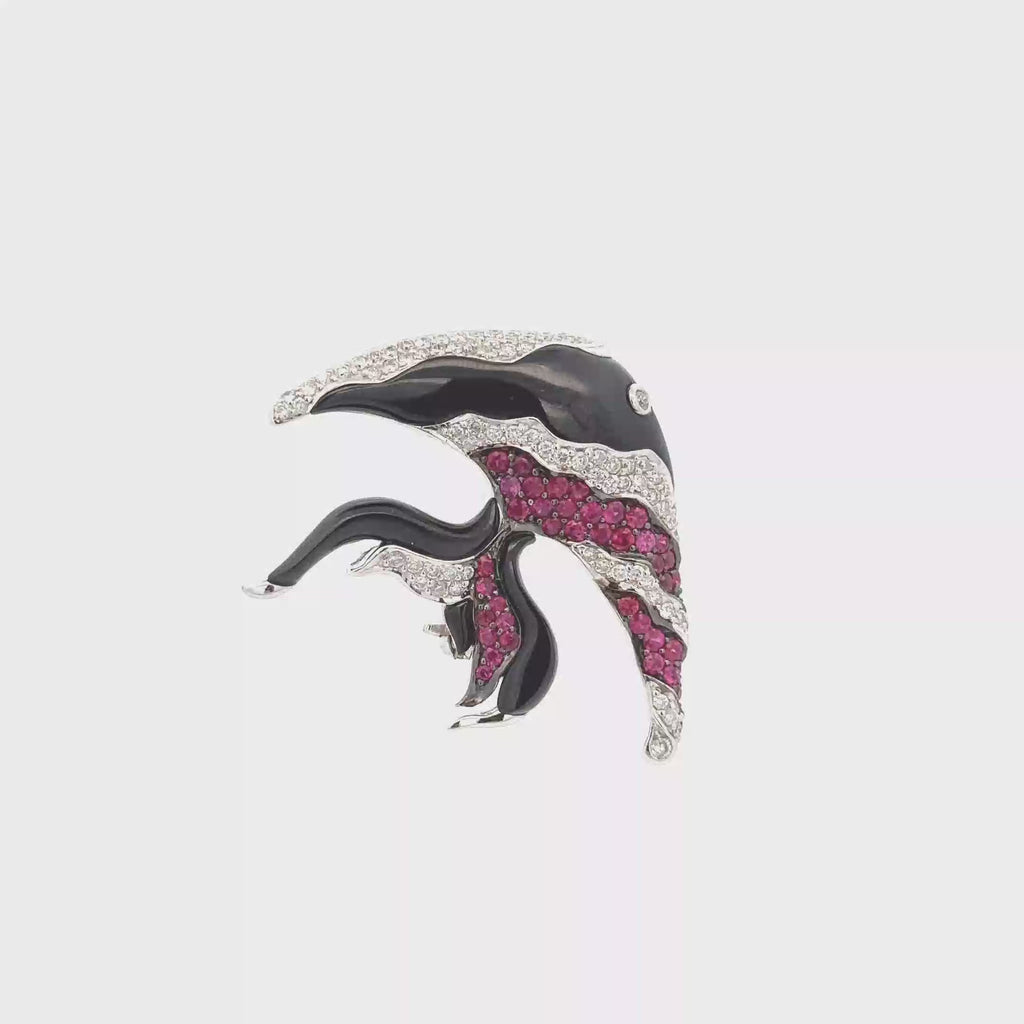 18k White Gold Ruby Onyx & White Diamonds Booches