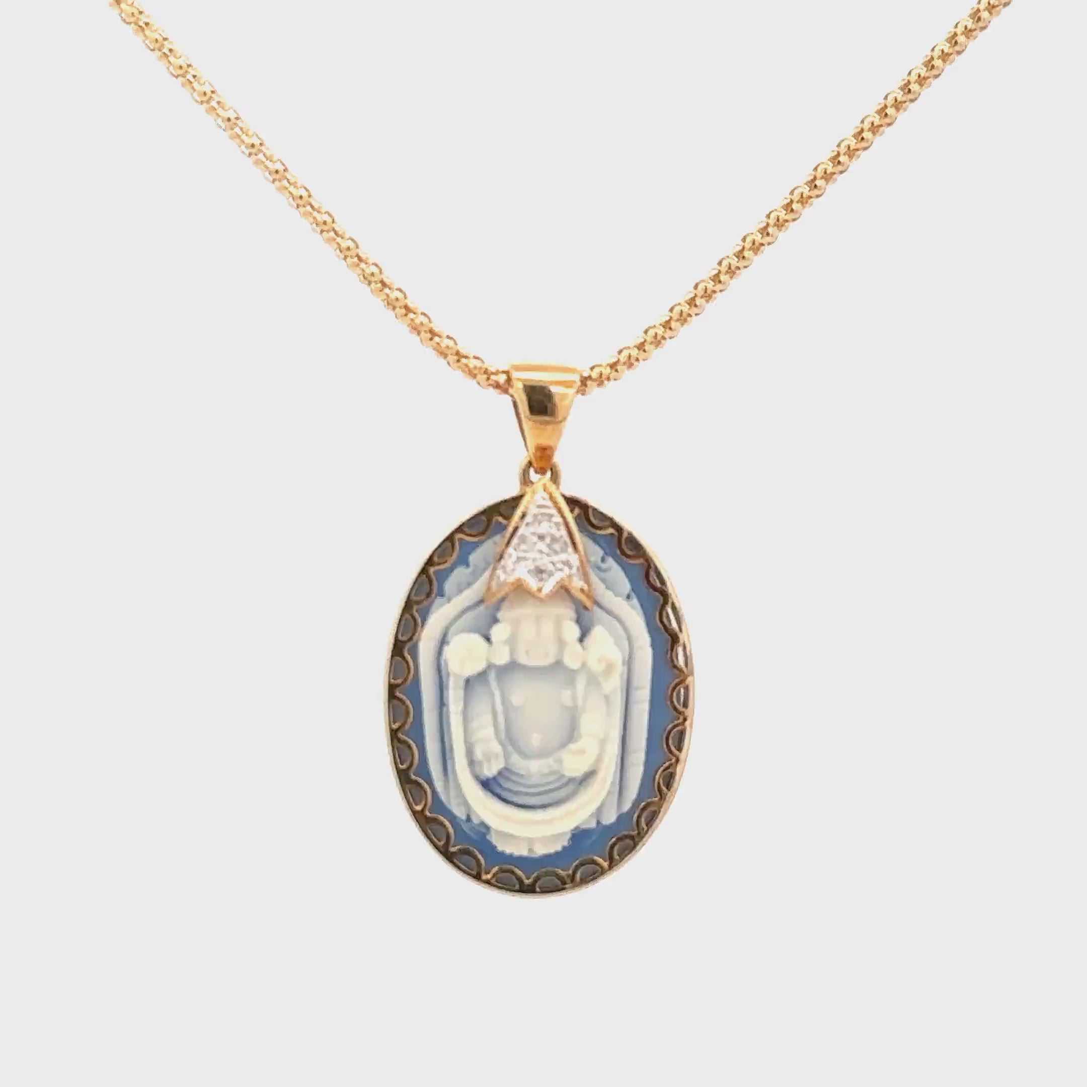 18k Yellow Gold White Diamonds God Pendants