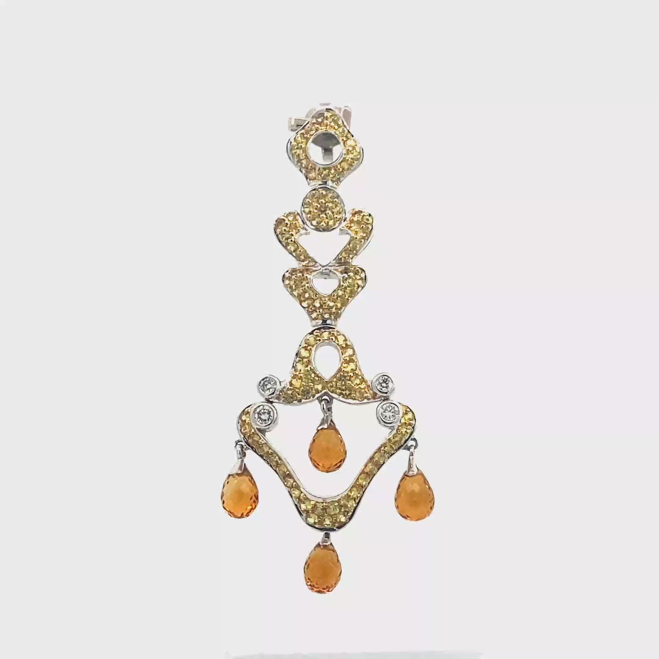 18k White Gold Yellow Sapphire & Citrine White Diamonds Pendant