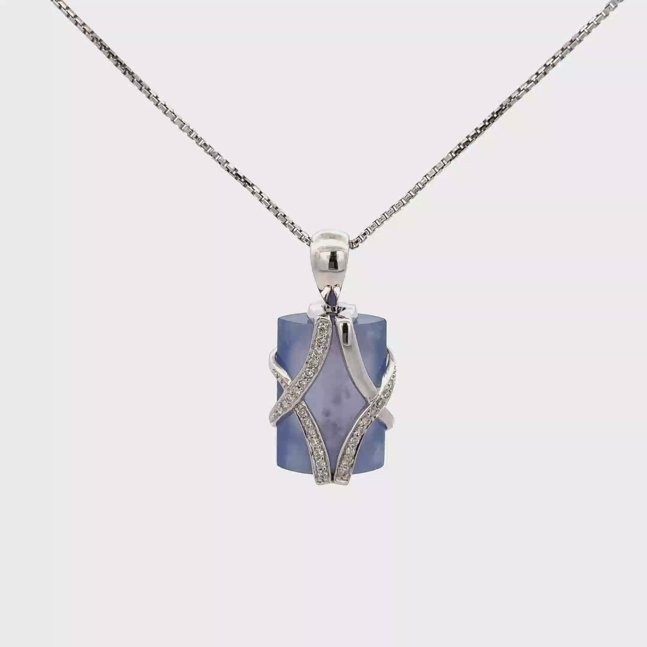 18k White Gold Chalcedony & White Diamonds Pendant